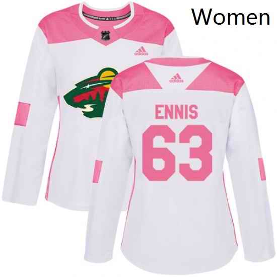 Womens Adidas Minnesota Wild 63 Tyler Ennis Authentic WhitePink Fashion NHL Jersey